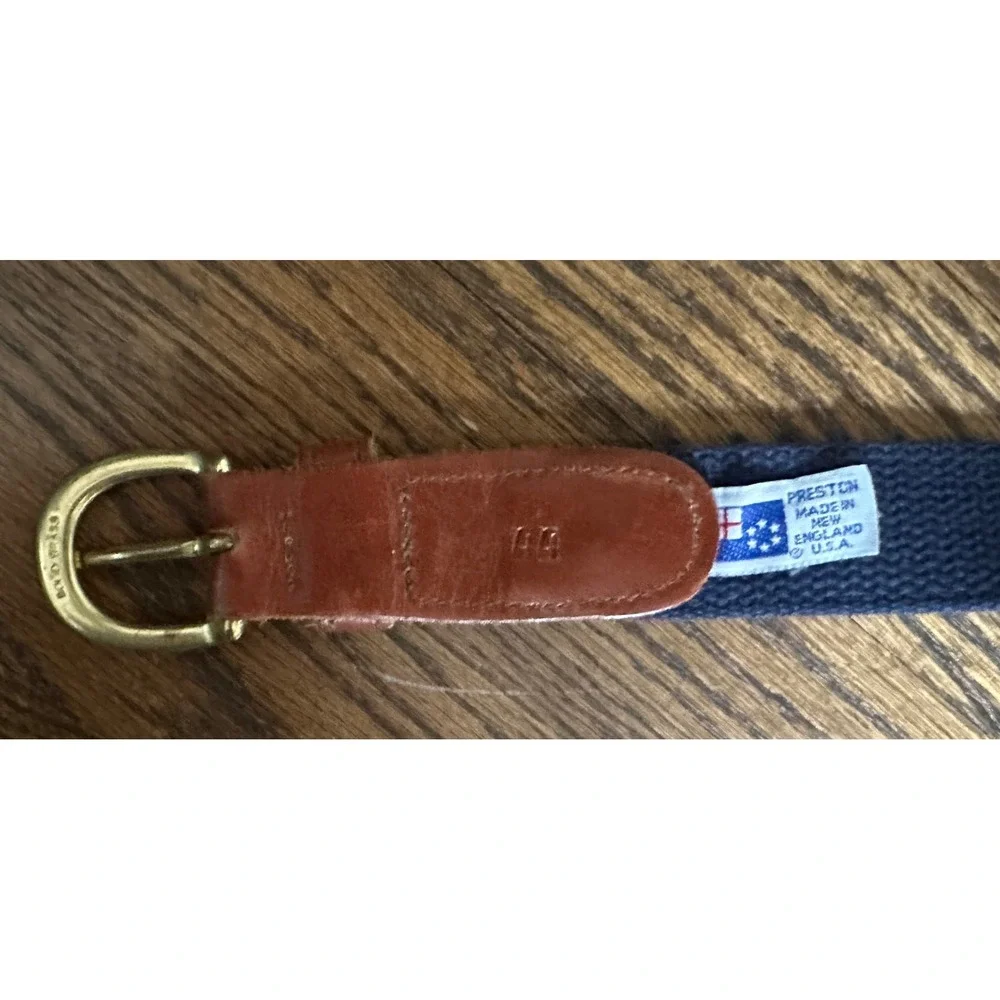 Preston Sailboat Ribbon Belt Mens 44 Navy Blue Preppy Coastal Nautical Leather